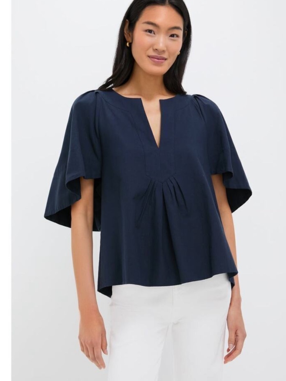POMANDER PLACE Navy Finley Flutter Sleeve Top Size S